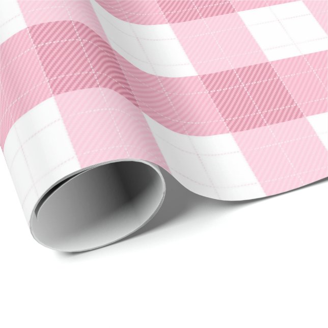 Pink & White Classic Gingham Pattern Wrapping Paper (Roll Corner)
