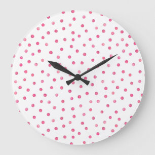 Pink White Confetti Dots Pattern Large Clock