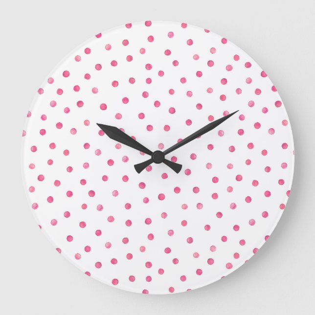 Pink White Confetti Dots Pattern Large Clock (Front)