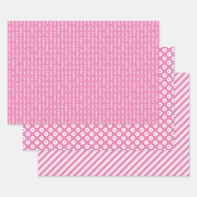 Pink & White Coordinated Geometric & "With Love" Wrapping Paper Sheet (Set)