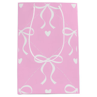 pink & white coquette bow  medium gift bag