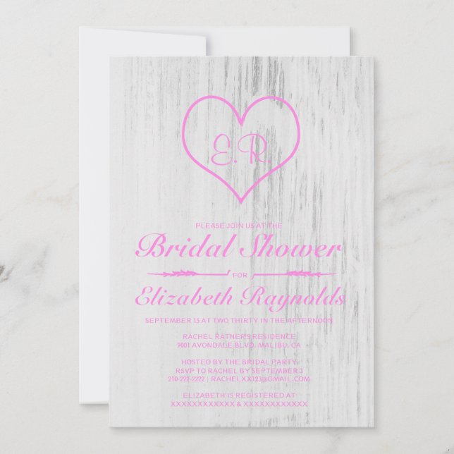 Pink & White Country Bridal Shower Invitations (Front)