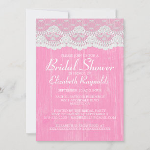 Pink White Country Lace Bridal Shower Invitations