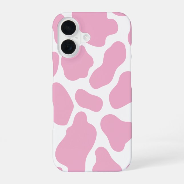 Pink & White Cow Print iPhone 16 Case (Back)