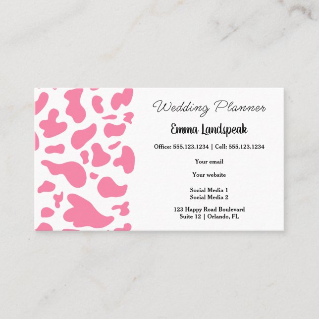 Pink & White Cow Spots, QR Code Business Card (Front)