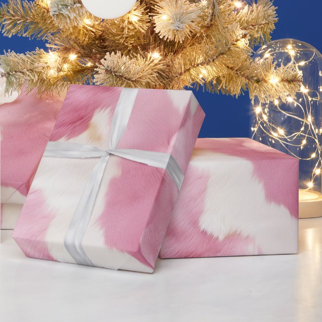 Pink White Cowhide Animal Wrapping Paper (Holidays)