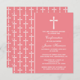 Pink & White Cross Holy Communion Or Confirmation Invitation