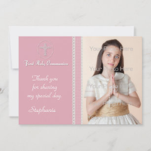 Pink White Cross Lace Religious Photo Card