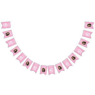 Pink White Custom 40th birthday bunting Bunting