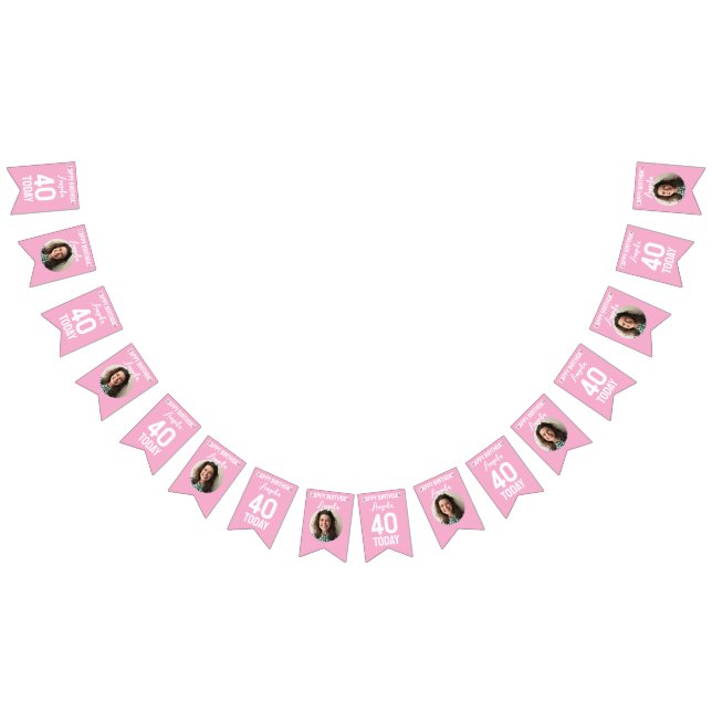 Pink White Custom 40th birthday bunting Bunting (All)