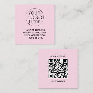 Pink White Custom Logo and QR Code Square Business Card