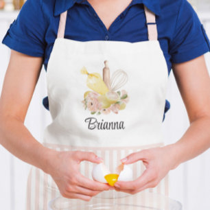 Pink & White Custom Name Pastry Chef Apron