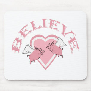 Pink White Cute Flying Pigs Believe Mouse Mat
