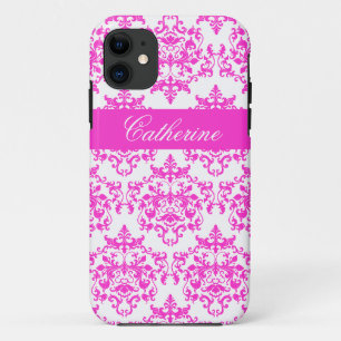 Pink white damask girls name iPhone 11 case