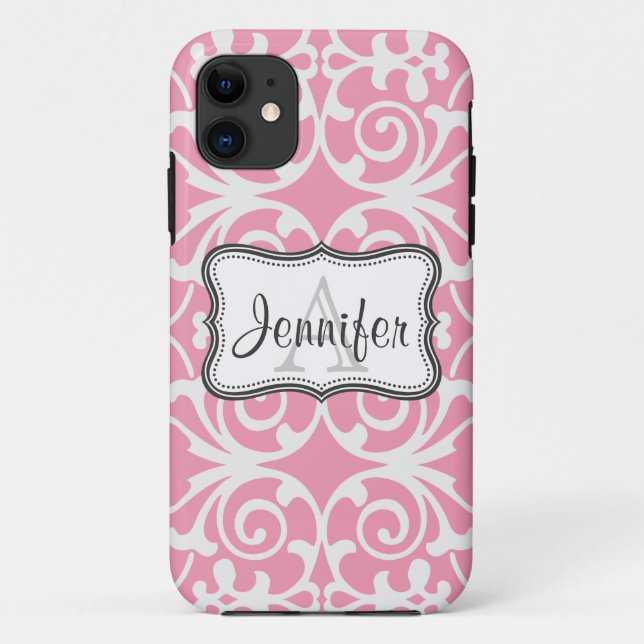 Pink & White Damask Monogram iPhone 5 Case-Mate iPhone Case (Back)