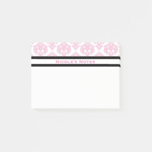 Pink & White Damask Pattern Modern Personalised Post-it Notes