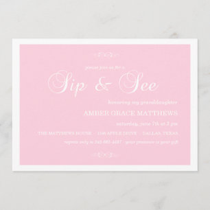 Pink & White Damask Sip And See Invitation