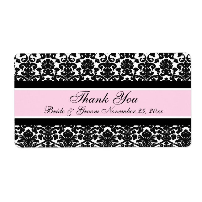 Pink White Damask Wedding Labels (Front)