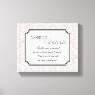 Pink white damask wedding personalised canvas art