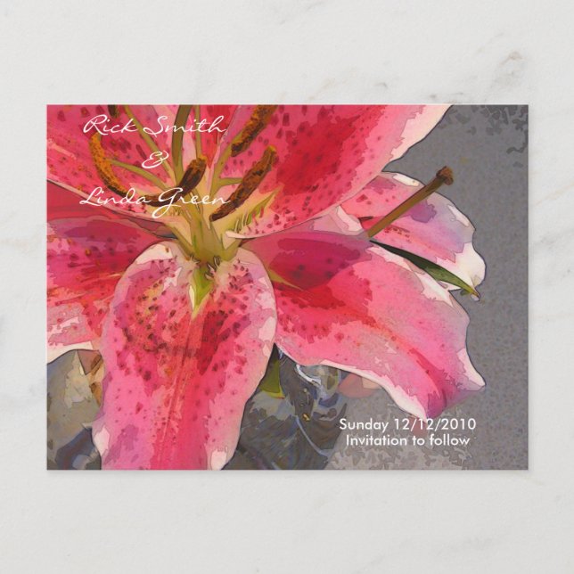 Pink & white Day Lily- Save the Date Announcement Postcard (Front)
