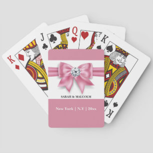 Pink white diamond bow girly favours name playing cards