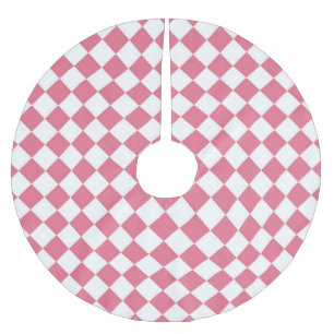 Pink White Diamond Chequered Pattern Brushed Polyester Tree Skirt