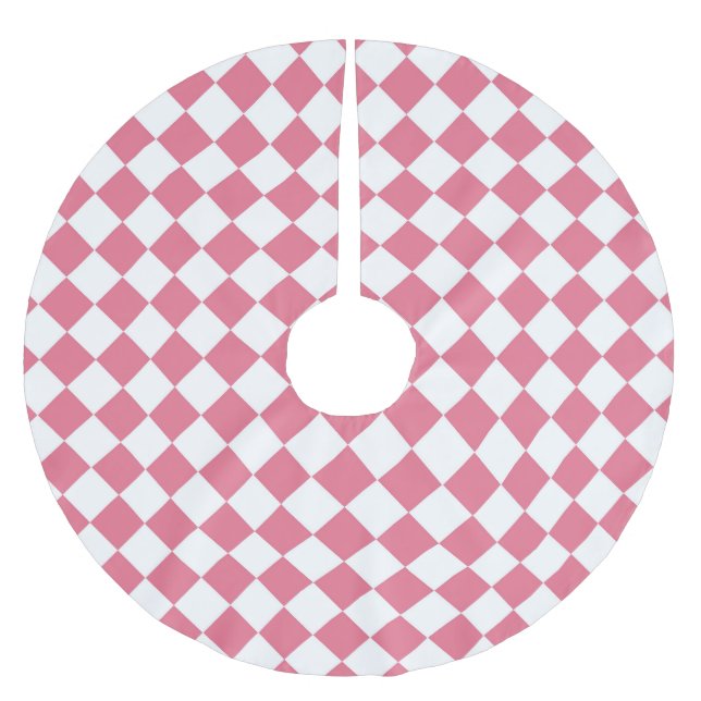 Pink White Diamond Chequered Pattern Brushed Polyester Tree Skirt (Front)