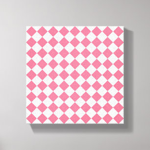 Pink White Diamond Chequered Pattern Canvas Print