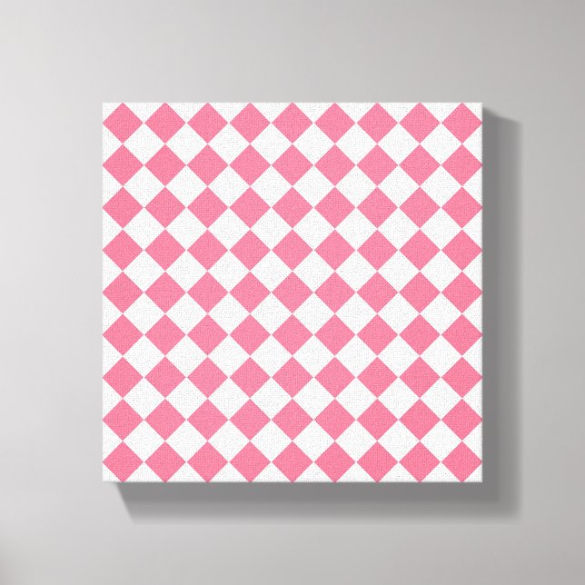 Pink White Diamond Chequered Pattern Canvas Print (Front)