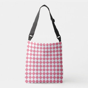 Pink White Diamond Chequered Pattern Crossbody Bag
