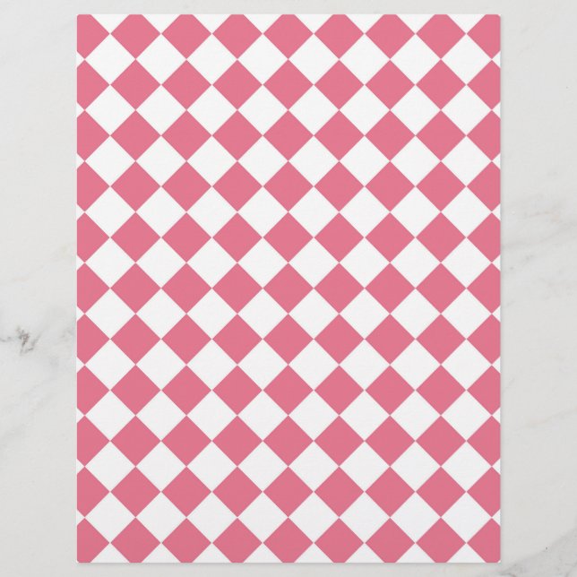Pink White Diamond Chequered Pattern Custom Letterhead (Front)