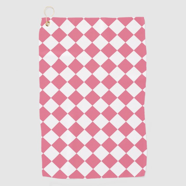 Pink White Diamond Chequered Pattern Golf Towel (Front)