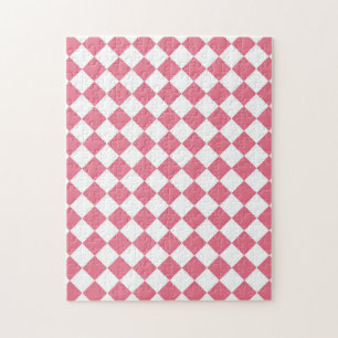 Pink White Diamond Chequered Pattern Jigsaw Puzzle