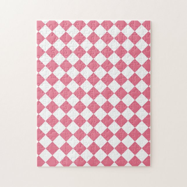 Pink White Diamond Chequered Pattern Jigsaw Puzzle (Vertical)