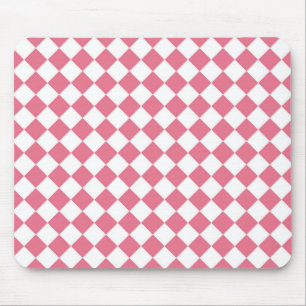Pink White Diamond Chequered Pattern Mouse Mat
