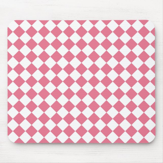 Pink White Diamond Chequered Pattern Mouse Mat (Front)