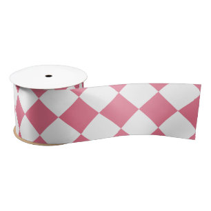 Pink White Diamond Chequered Pattern Satin Ribbon