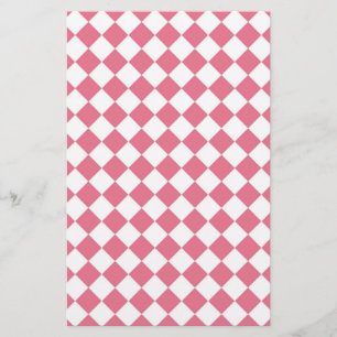 Pink White Diamond Chequered Pattern Stationery