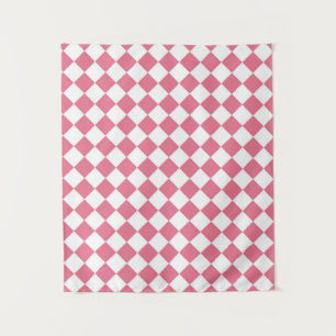 Pink White Diamond Chequered Pattern Tapestry