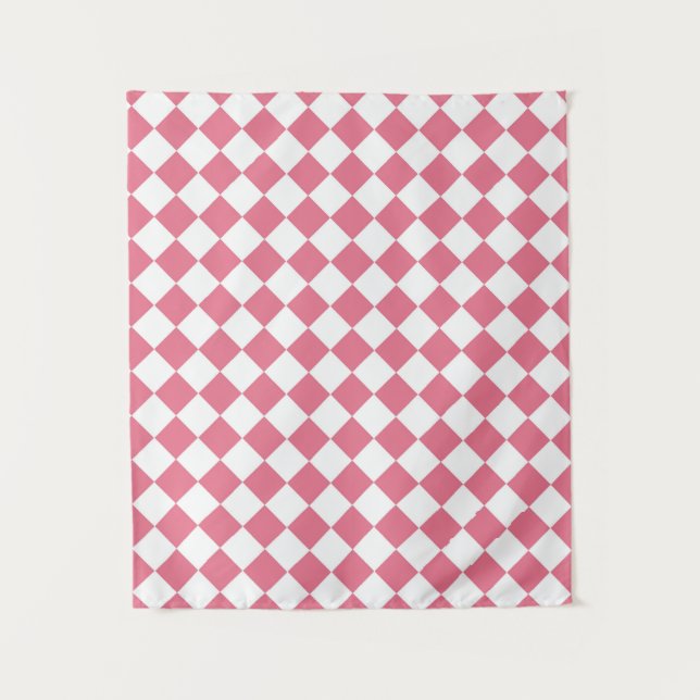 Pink White Diamond Chequered Pattern Tapestry (Front)