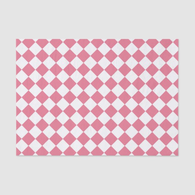 Pink White Diamond Chequered Pattern Tissue Paper (Front)