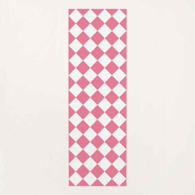Pink White Diamond Chequered Pattern Yoga Mat (Front)