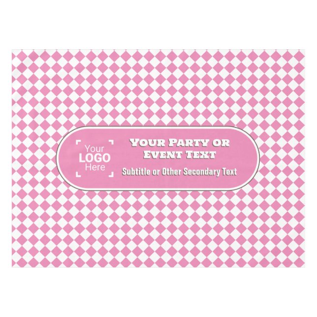 Pink / White Diamond DIY Central Text & Logo Party Tablecloth (Front (Horizontal))