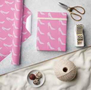 Pink White Diamond High Heel Shoe Wedding Wrapping Paper
