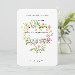 Pink White Dogwood Floral Heart Wedding Invitation