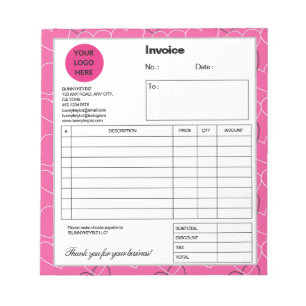 Pink White Doodle Company Business Shop Invoice Notepad