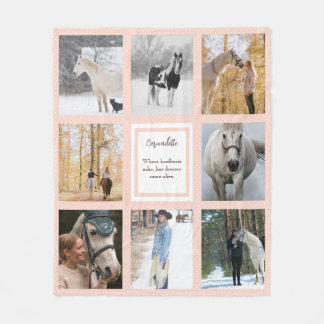 Pink White Dots Equine Photo Girl Horse Lover Fleece Blanket