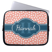 Pink White Dotted Pattern Navy Monogram