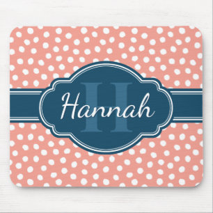 Pink White Dotted Pattern Navy Monogram Mouse Mat