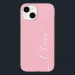 Pink White Elegant Calligraphy Script Name Case-Mate iPhone 14 Case<br><div class="desc">Pink White Elegant Calligraphy Script Custom Personalised Name iPhone 14 Smart Phone Cases features a modern and trendy simple and stylish design with your personalised name in elegant hand written calligraphy script typography on a soft pink background. Designed by ©Evco Studio www.zazzle.com/store/evcostudio</div>